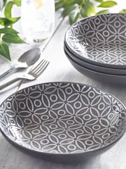 Grey Geo Embossed Set of 4 Pasta Bowls - Image 1 of 2