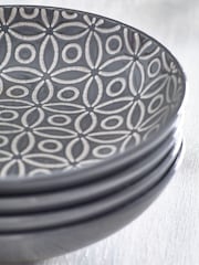 Grey Geo Embossed Set of 4 Pasta Bowls - Image 2 of 2