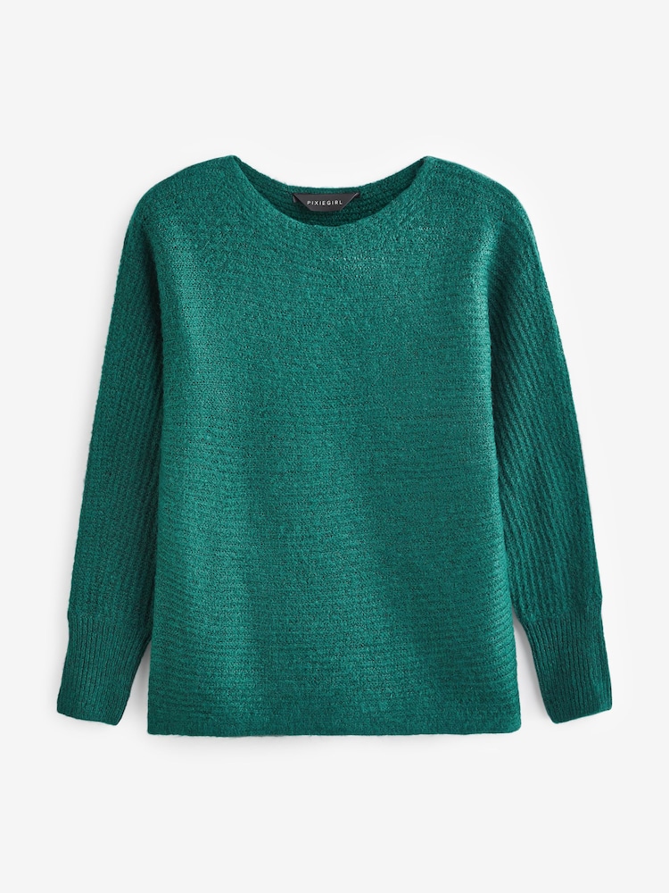 PixieGirl Petite Green Slash Neck Jumper - Image 5 of 5