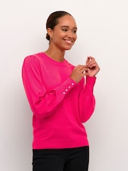 Kaffe Pink Lizza Crew Neck Button Cuff Pullover - Image 1 of 6