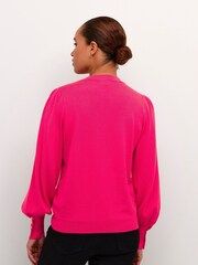 Kaffe Pink Lizza Crew Neck Button Cuff Pullover - Image 2 of 6