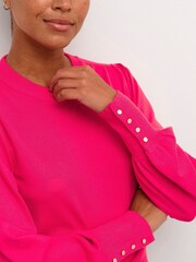 Kaffe Pink Lizza Crew Neck Button Cuff Pullover - Image 4 of 6
