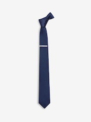 MOSS Navy Blue Floral Pocket Square and Tie Bar Set - Image 1 of 3