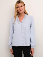 Kaffe Maibritt V-Neck Frill Blue Shirt - Image 1 of 6