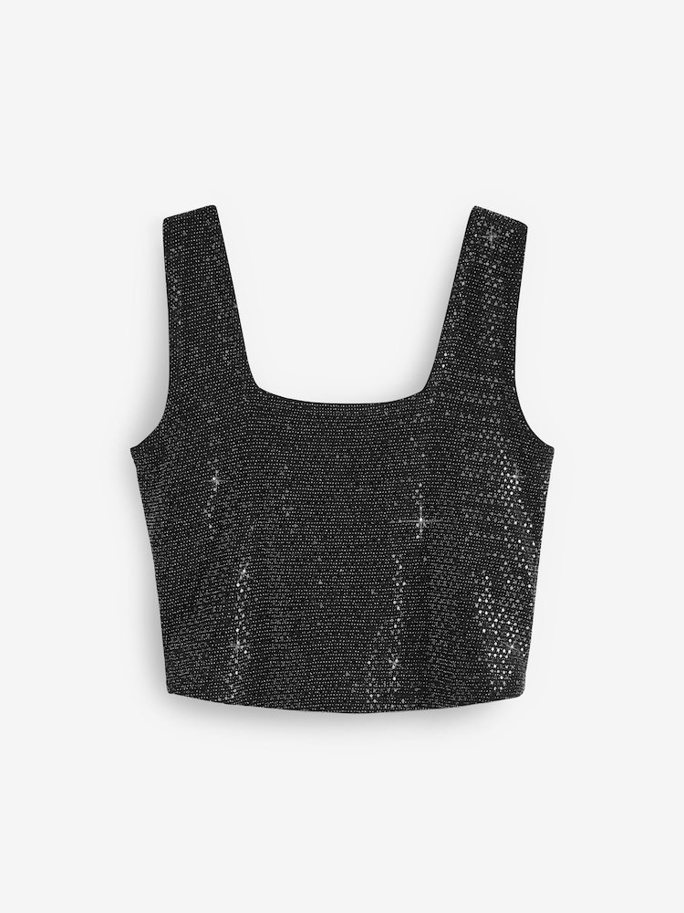 Black Sequin Vest Top - Image 2 of 3