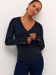 Kaffe Lizza V-Neck Buttoned Cuffs Pullover Jumper - Image 1 of 6