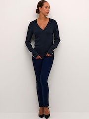 Kaffe Lizza V-Neck Buttoned Cuffs Pullover Jumper - Image 3 of 6