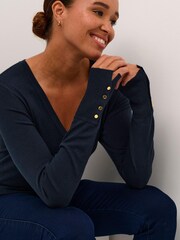 Kaffe Lizza V-Neck Buttoned Cuffs Pullover Jumper - Image 4 of 6