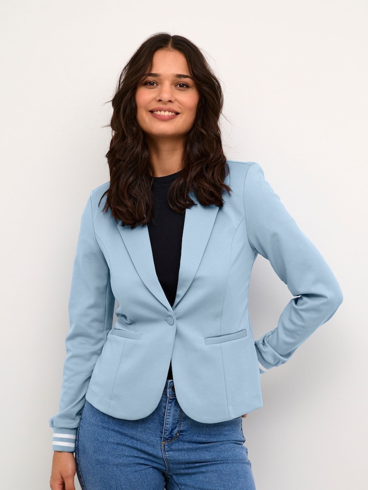 Kaffe Blue Kinnie Rib Knit Cuffs Blazer - Image 1 of 6