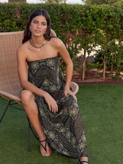 Brown Tile Print Bandeau Mesh Jersey Dress - Image 1 of 6