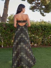 Brown Tile Print Bandeau Mesh Jersey Dress - Image 3 of 6