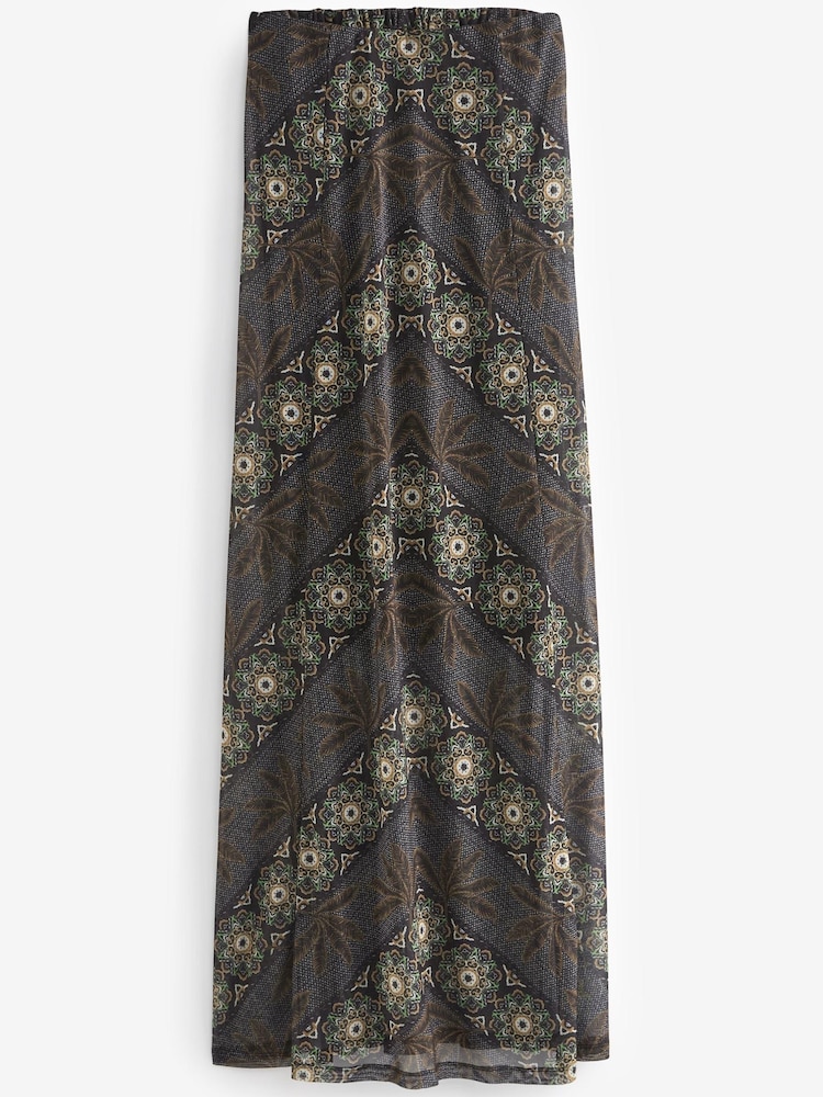 Brown Tile Print Bandeau Mesh Jersey Dress - Image 5 of 6