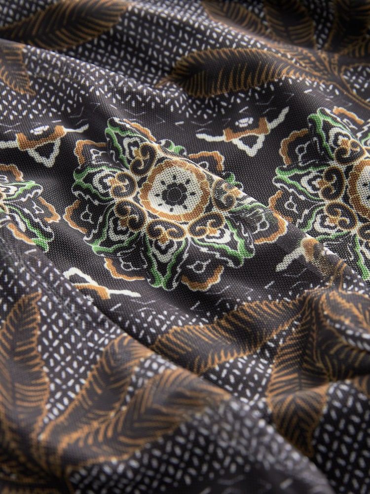 Brown Tile Print Bandeau Mesh Jersey Dress - Image 6 of 6
