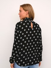 Kaffe Amber High Smock Neck Printed Black Blouse - Image 2 of 5