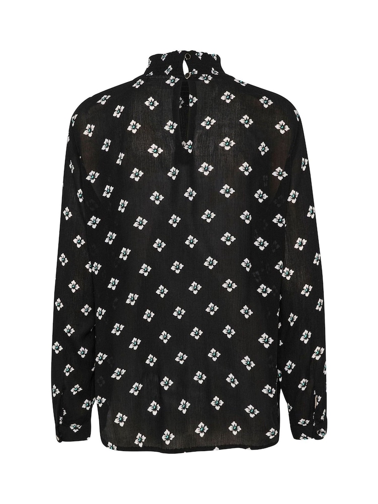 Kaffe Amber High Smock Neck Printed Black Blouse - Image 5 of 5