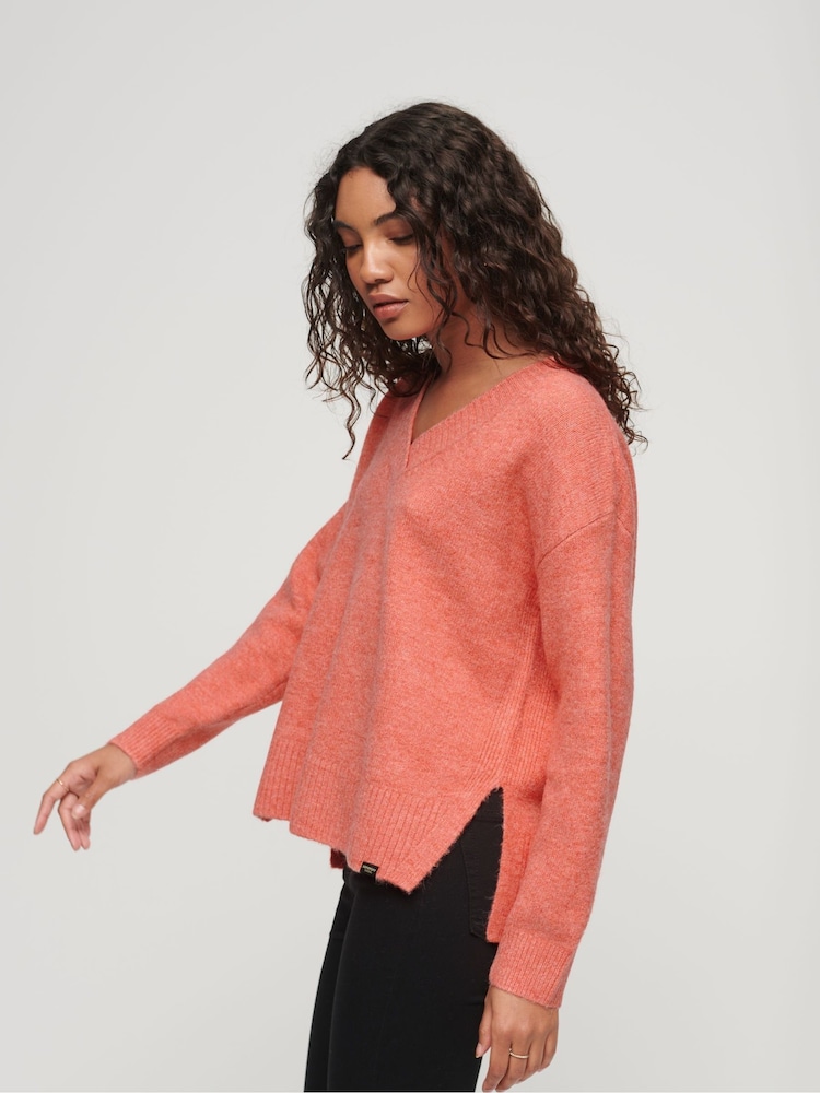 Superdry Orange Oversized V-Neck Jumper - Image 2 of 6 Superdry Orange Oversized V-Neck Jumper - Image 2 of 6