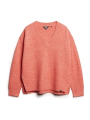 Superdry Orange Oversized V-Neck Jumper - Image 4 of 6