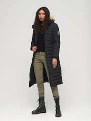 Superdry Black 100% Cotton Fuji Hooded Longline Puffer Coat - Image 1 of 6