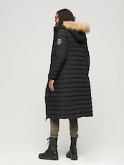 Superdry Black 100% Cotton Fuji Hooded Longline Puffer Coat - Image 2 of 6