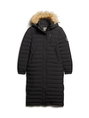 Superdry Black 100% Cotton Fuji Hooded Longline Puffer Coat - Image 4 of 6