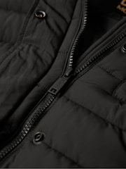 Superdry Black 100% Cotton Fuji Hooded Longline Puffer Coat - Image 5 of 6