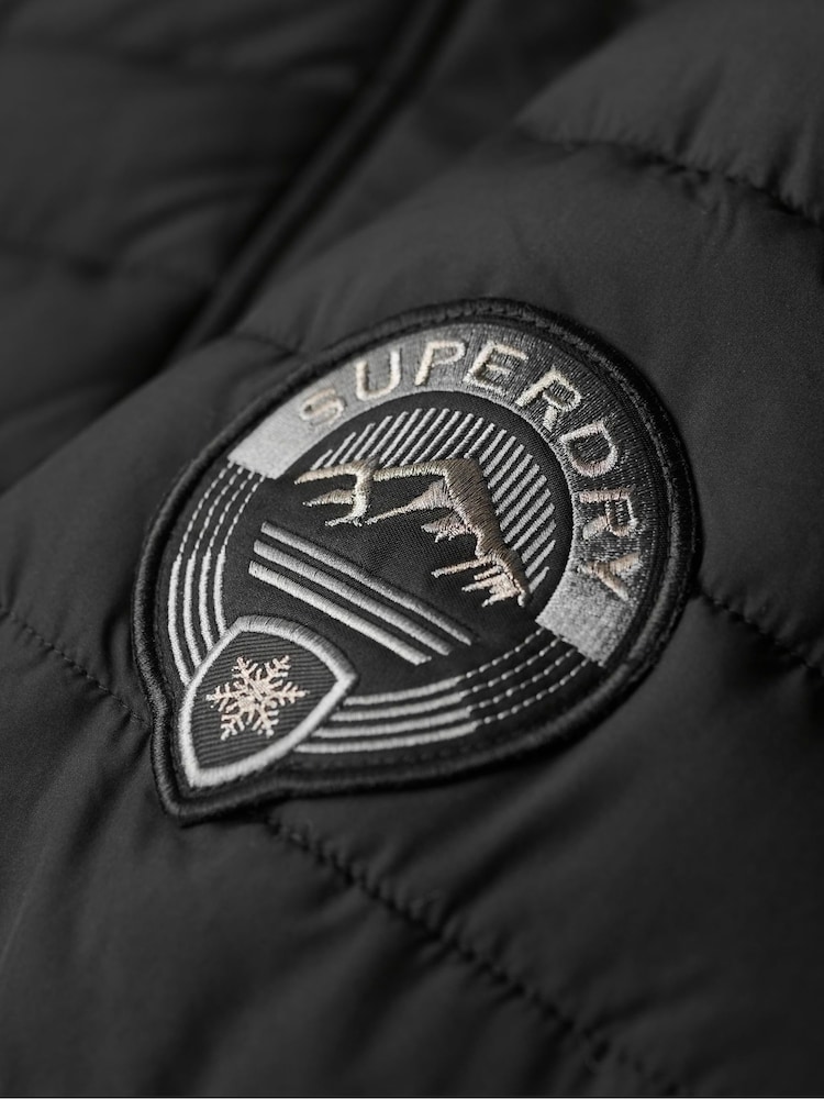 Superdry Black 100% Cotton Fuji Hooded Longline Puffer Coat - Image 6 of 6