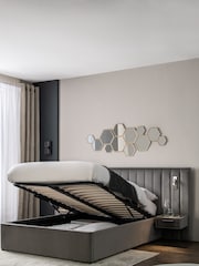 Opulent Velvet Steel Grey Mayfair Upholstered Hotel Bed Frame with Ottoman Storage Bedside Tables and Lights - Image 2 of 10
