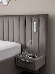 Opulent Velvet Steel Grey Mayfair Upholstered Hotel Bed Frame with Ottoman Storage Bedside Tables and Lights - Image 5 of 10