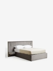 Opulent Velvet Steel Grey Mayfair Upholstered Hotel Bed Frame with Ottoman Storage Bedside Tables and Lights - Image 8 of 10
