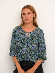 Kaffe Ariana Half Sleeve Loose Fit Black Blouse - Image 1 of 6