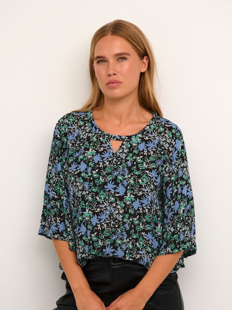 Kaffe Ariana Half Sleeve Loose Fit Black Blouse - Image 1 of 6