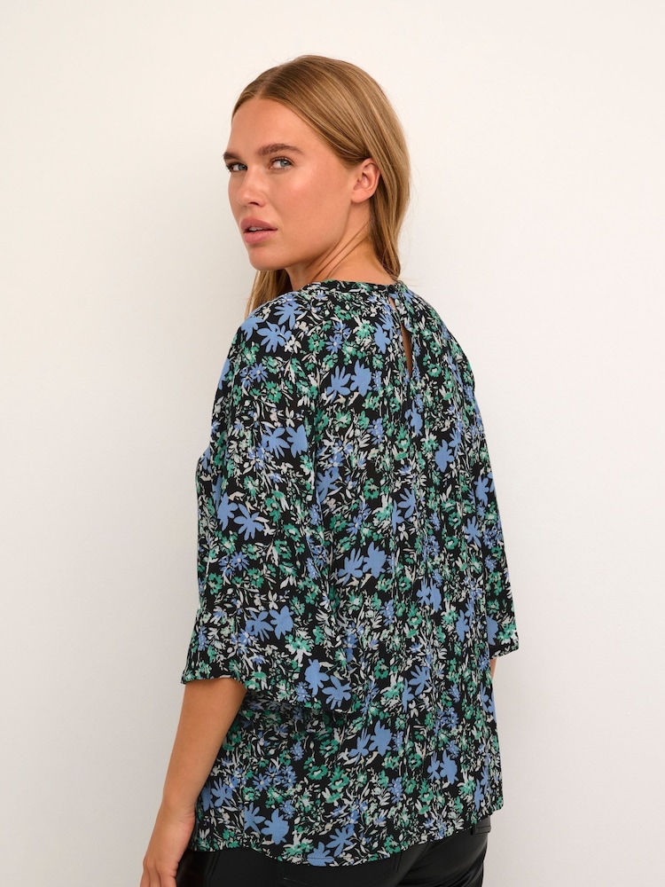 Kaffe Ariana Half Sleeve Loose Fit Black Blouse - Image 2 of 6