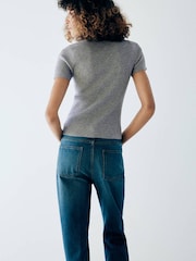 Mango Grey Mandarin Collar Ribbed Knit Top - Image 3 of 7
