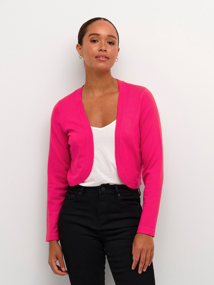 Kaffe Slim Fit Pink Astrid Long Sleeve Bolero Cardigan - Image 1 of 6
