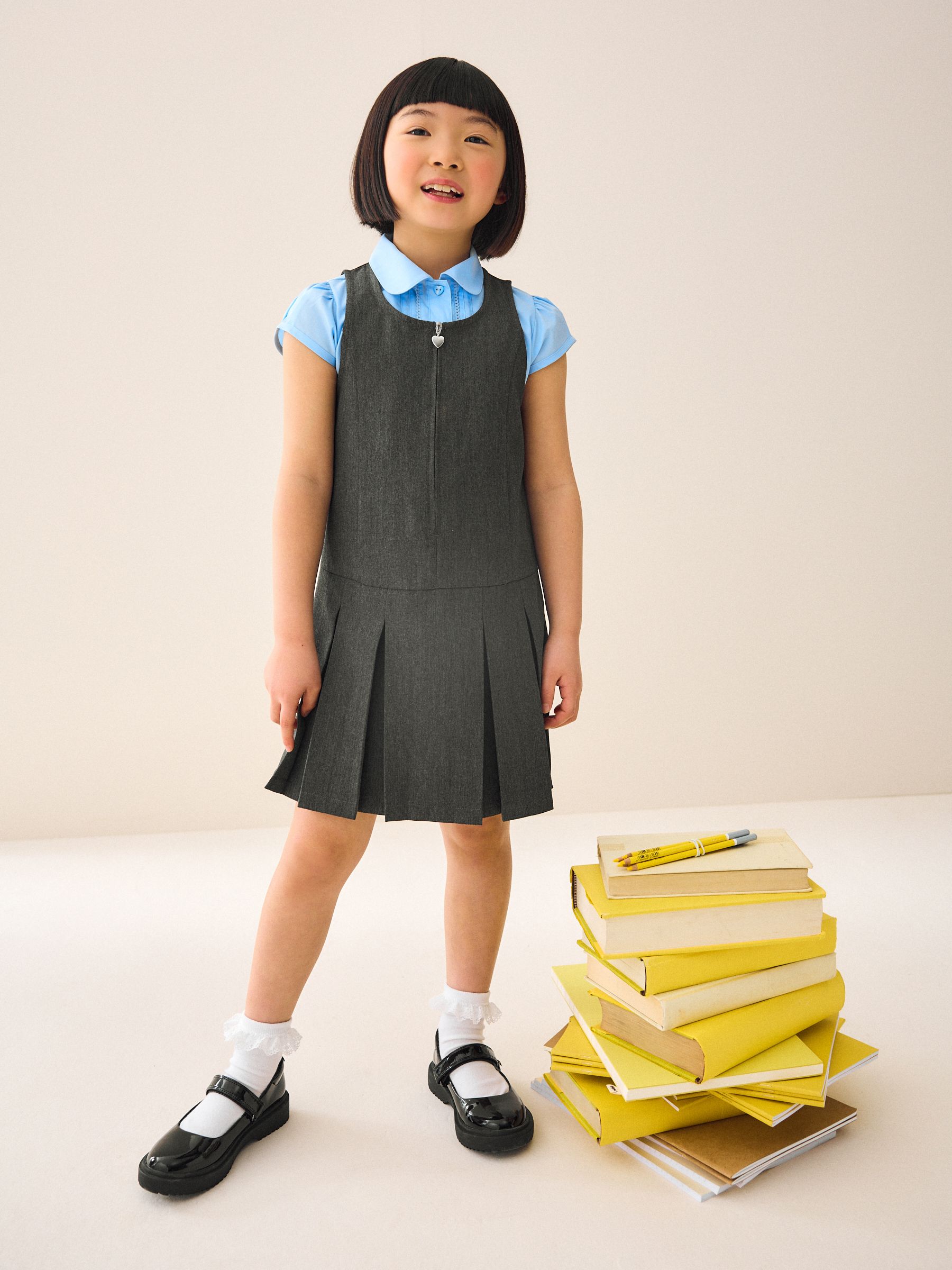 Grey Regular Fit Zip Front School Pinafore 3 14yrs