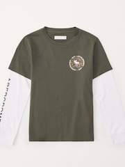 Grün - Abercrombie & Fitch Mehrlagiges Langarmtop mit Grafik - Bild 1 von 2