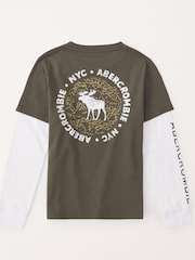 Grün - Abercrombie & Fitch Mehrlagiges Langarmtop mit Grafik - Bild 2 von 2