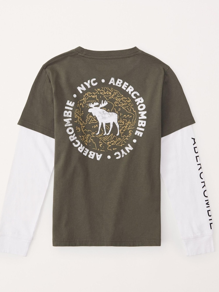 Grün - Abercrombie & Fitch Mehrlagiges Langarmtop mit Grafik - Bild 2 von 2