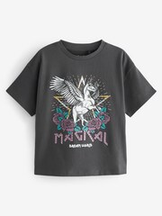 Grey Rhinestone Unicorn Graphic T-Shirt (3-16yrs) - Image 1 of 3