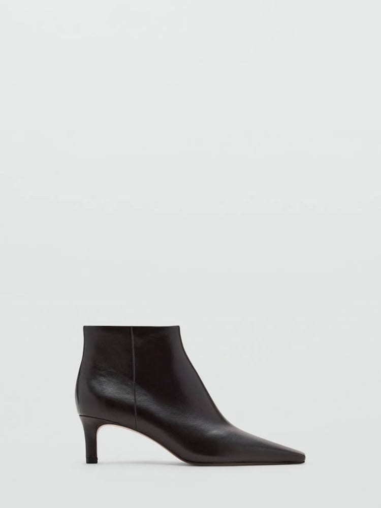 Mango Brown Square Toe Low Ankle Heel Boots - Image 2 of 3
