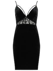 Pour Moi Black Velour Lace Trim Chemise - Image 3 of 4