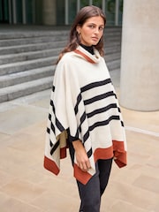Ecru/Black Roll Neck Stripe Poncho Jumper - Image 2 of 6
