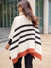 Ecru/Black Roll Neck Stripe Poncho Jumper - Image 3 of 6