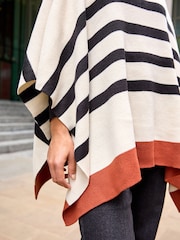 Ecru/Black Roll Neck Stripe Poncho Jumper - Image 4 of 6
