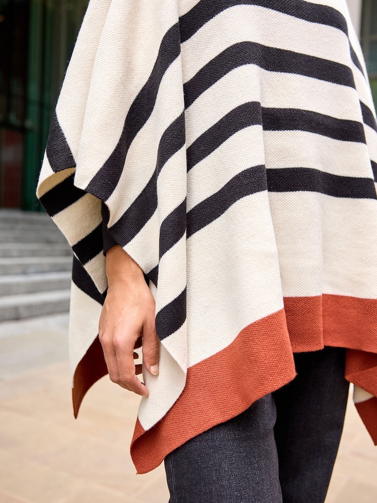 Ecru/Black Roll Neck Stripe Poncho Jumper - Image 4 of 6