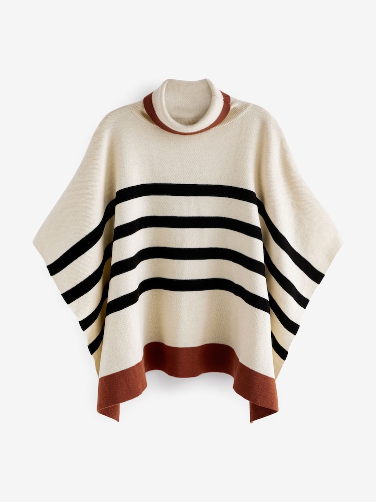 Ecru/Black Roll Neck Stripe Poncho Jumper - Image 5 of 6