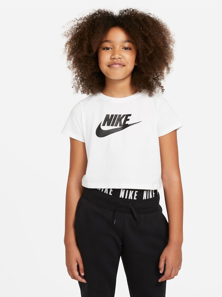 Nike White Futura Cropped 100% Cotton T-Shirt - Image 1 of 6