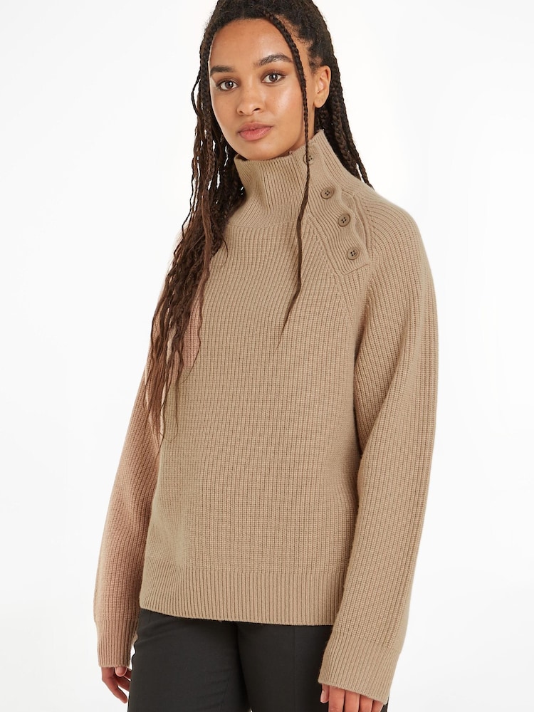 Calvin Klein Natural Recycled Wool Mock Neck Sweater - Image 1 of 5 Calvin Klein Natural Recycled Wool Mock Neck Sweater - Image 1 of 5