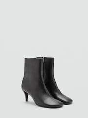 Mango Black Round Toe Kitten Heel Ankle Boots - Image 1 of 6