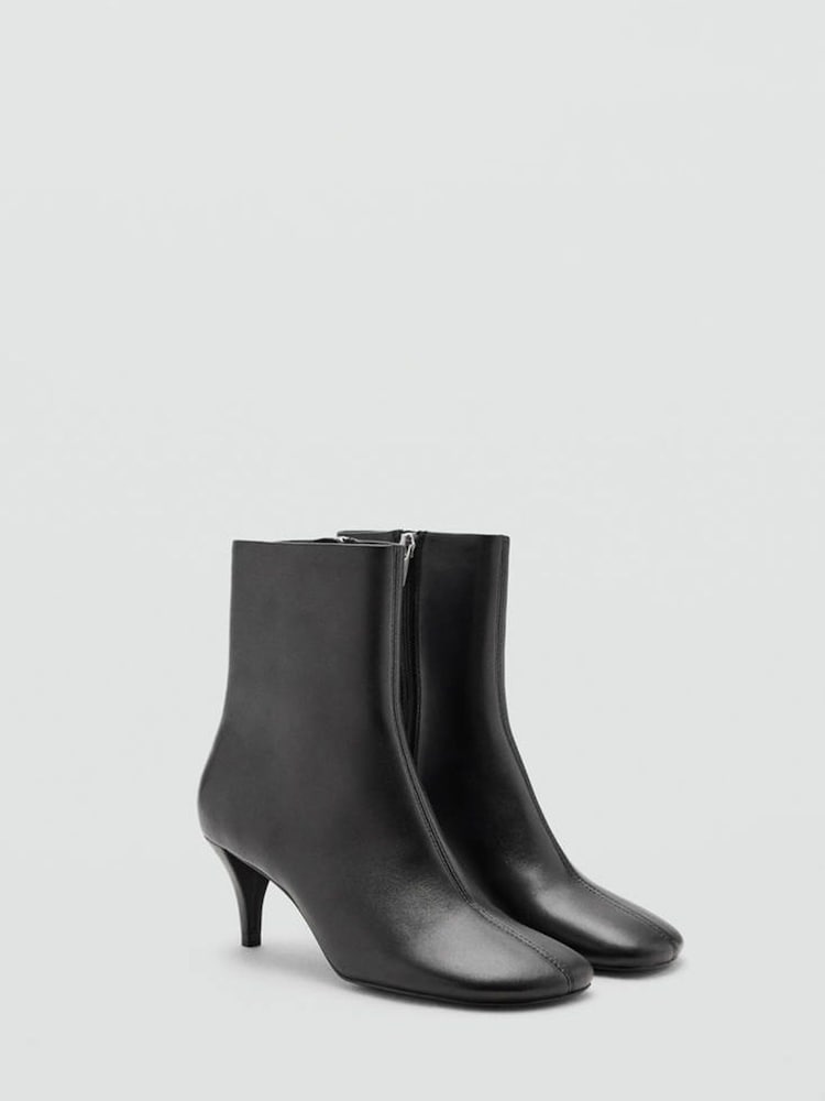 Mango Black Round Toe Kitten Heel Ankle Boots - Image 1 of 6